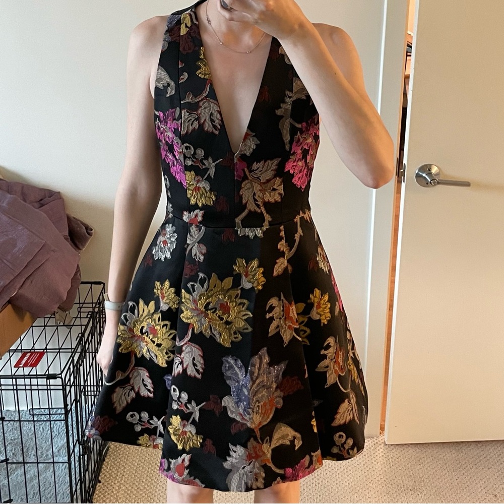 Alice + Olivia Pink and Orange Mini Sundress Plunge Neckline